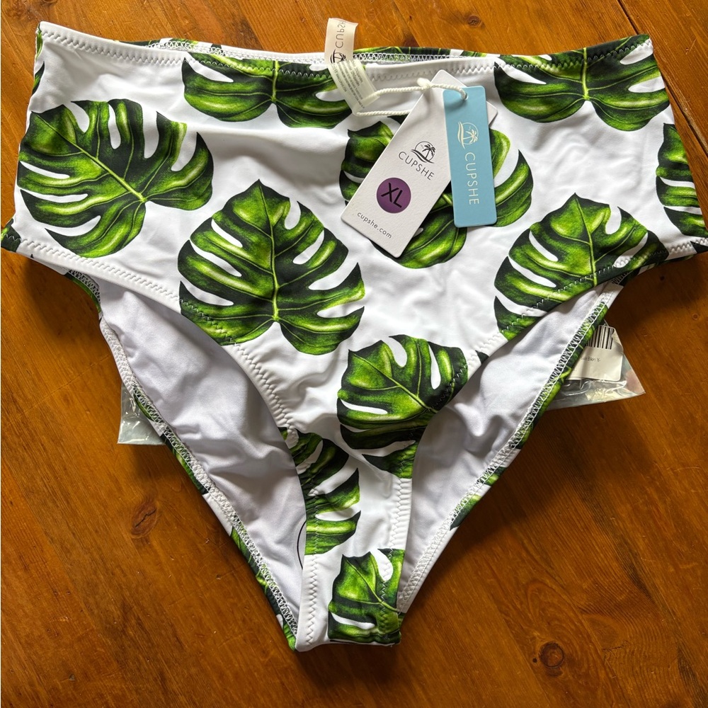 NWT Cupshe High Waisted Tropical Leaf Print Bikini Bottom SIZE XL